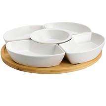 Elama Ceramic Stoneware Condiment Appetizer Set, 6 Piece, Compartment Ro... - $34.99