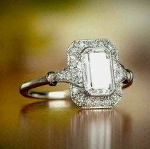 14K White Gold FN 925 Engagement Perfect Vintage Art Deco Ring 2Ct Diamond - £97.04 GBP