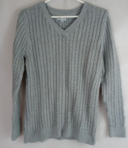 Croft &amp; Barrow Women&#39;s Gray V-Neck Cable Knit Sweater Size Large - $12.86