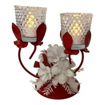 Kitschy Votive Tealight Candle Holder Christmas Metal Plastic Flowers Vt... - $22.76