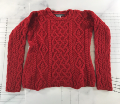 Irelandseye Cable Knit Sweater Womens Medium Red Merino Wool Aran Fisher... - £29.16 GBP