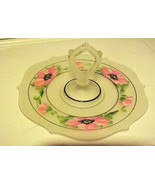 Satin Glass Cake Serving Plate Center Handle Vintage Frosted Depression ... - £17.86 GBP