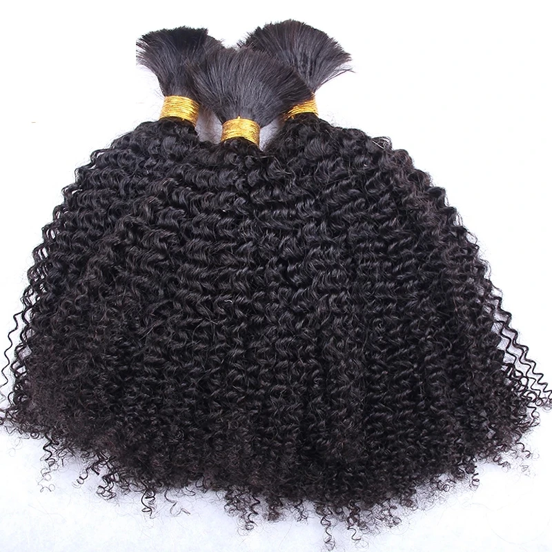 Mongolian Afro Kinky Curly Human Hair Bulk 3Bundles Braiding Hair Weavin... - £69.40 GBP+