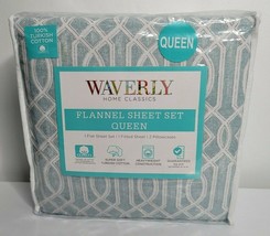 WAVERLY Designer Flannel Sheet Set Queen Soft Turkish Cotton SeaFoam NEW - £47.40 GBP