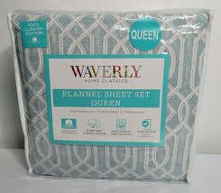 WAVERLY Designer Flannel Sheet Set Queen Soft Turkish Cotton SeaFoam NEW - $59.99