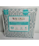 WAVERLY Designer Flannel Sheet Set Queen Soft Turkish Cotton SeaFoam NEW - £47.89 GBP