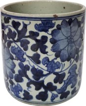 Orchid Pot Planter Twisted Peony Motif Cup Flower Ink Blue Ceramic Handmade - £127.07 GBP