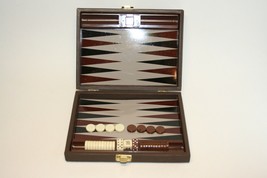 Vintage Travel Backgammon Set Brown Faux Leather Folding Case Brown/Crea... - $14.84