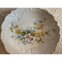 Vintage Yellow Aqua flower trinket dish bowl 5&quot; bone china - $8.90