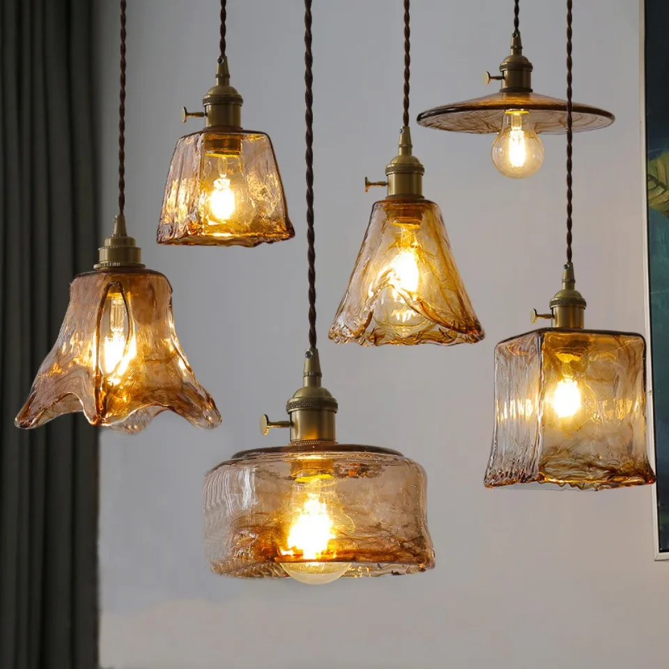 Nordic Vintage Bedroom Glass Pendant Lamp Bar Restaurant Cafe Light Crea... - $38.75+