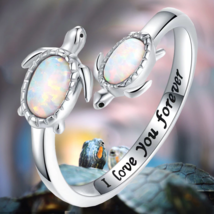 Stainless Steel Fashion Opal Love Always Turtle Adjustable Ring (Size 7-9) - £7.85 GBP