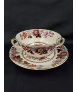 RARE Mason&#39;s Patent Ironstone England  BROCADE soup bowl &amp; saucer set go... - $46.71