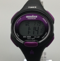 Timex Ironman Triathlon Watch Women Indiglo Black Purple 10 Lap 100M f25 - £19.56 GBP