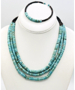 Triple Strand Southwestern Turquoise Coconut Heishi Necklace Cuff Bracel... - $183.15