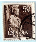 Used Spain Postage Stamp (1954) 50c St. James of Compostela - Scott # 799 - $7.97 CAD