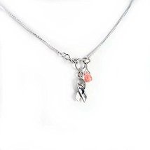 Breast Cancer Awareness Sterling Silver Ribbon Charm Necklace, 16&quot; - £23.91 GBP