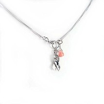 Breast Cancer Awareness Sterling Silver Ribbon Charm Necklace, 16&quot; - £23.91 GBP