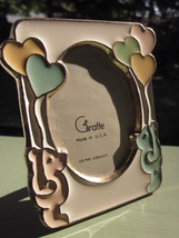 Giraffe Enamel Baby Picture Photo Frame Bears Holding Heart Balloons Vintage New - £15.17 GBP