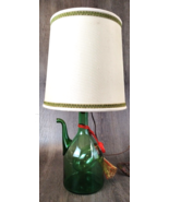 Funky Vintage Table Lamp Green Hand Blown Glass Wine Bottle Decanter w/C... - €85,38 EUR
