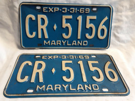 Vtg License Plate Maryland Vehicle Tag CR 5156 Exp 3-31-69 Blue And White - £31.56 GBP