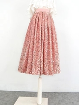 BLUSH PINK Sequin Skirt Outfit Romantic Pleated Midi Wedding Sequined Skirts  image 4