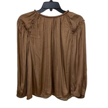 Current Air Brown Silky Blouse Top Womens Size Small Ruffle Round Neck - $24.00