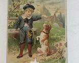A Boy Feeding His Doggy Victorian Trade Card Peoria Illinois VTC 3 - £4.69 GBP