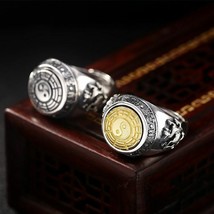 Men&#39;s Vintage Tai Chi Eight Trigrams Round Disk 925 Silver Adjustable Ring - £184.78 GBP
