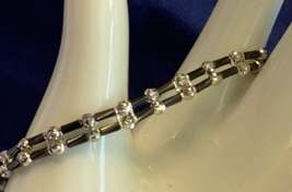 Sterling Silver Bracelet 6.72&quot; Fine Jewelry 7&quot; Black Beaded - £23.77 GBP