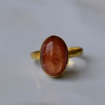 Solid 925 Sterling silver Gold Plated Natural Orange Gemstone Handmade Ring - £40.30 GBP