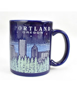 Vintage Portland Oregon Coffee Cup Mug  Cobalt Blue City Scape Trees Mou... - $24.70