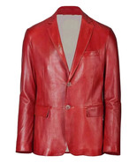 Men Handmade Leather Genuine New Blazer Red Two-Button Lambskin Formal W... - $179.51 CAD+