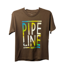 Pipeline Mens Pipe Line Graphic T-Shirt Brown Short Sleeve Surfing Urban... - £16.67 GBP
