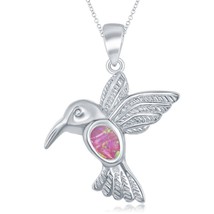 Sterling Silver Pink Inlay Opal Hummingbird Pendant - £37.96 GBP