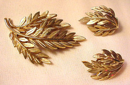 Vtg Crown Trifari Alfred Philippe Autumn Leaf Brooch Pin Clip On Earrings Set - £179.82 GBP