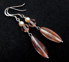 Coral Dangle Earrings, Peach Pink Czech Glass Earrings, Sterling Silver - $20.00