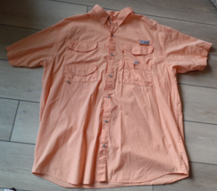 Columbia PFG Button Up Shirt Men XL Orange Short Sleeve Fishing Vented - £15.48 GBP