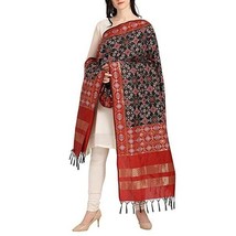 Women Dupatta woven motifs silk blend Patola Tassle chunni 2.5Mtx45&quot; Black - £24.40 GBP