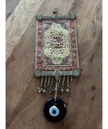 Turkish Rug Glass Evil Eye Wall Hanging Home Decor 15.5” Tall Vintage El... - $35.00