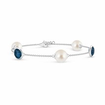 ANGARA South Sea Pearl &amp; Oval London Blue Topaz Bracelet in 14K Solid Gold - £1,068.31 GBP