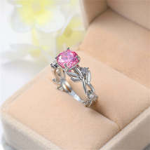 Pink Crystal &amp; Silver-Plated Round-Cut Ring - £10.35 GBP