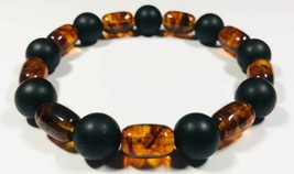 Amber Bracelet Natural baltic Amber pressed colorful beads elastic 11.71gr B-201 - £20.32 GBP