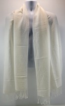 L) Women Pashmire White Fringed Tassel Viscose Acrylic Winter Scarf - $5.93