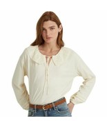 Lauren Ralph Lauren Eyelet Scalloped Trim Collar Cotton-Blend Top Pale C... - $41.99