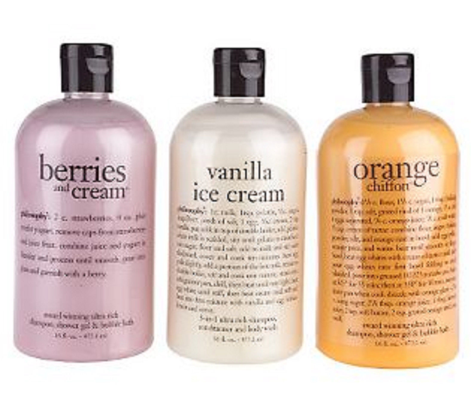 Philosophy  Orange Chiffon OR Berries Cream  Vanilla Ice Cream Shower Gels 16oz - $32.51 - $37.19