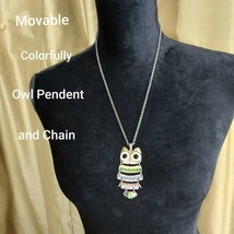 vintage Movable Colorful Owl Pendent And Chain - £6.39 GBP