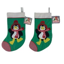 Pair Of Penguin Vintage Christmas Stocking 1988 Applause Fabric Cloth New J1 - £18.18 GBP