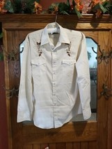 Vtg Western Shirt Pearl Snap BJ-R Cowboy Mens L Long Tail Form Fit Embroidered - £26.90 GBP