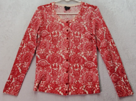 Talbots Cardigan Women&#39;s Petite Small Red Floral Knit Long Sleeve Button... - $23.08