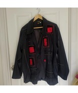 Bala Bala Designer Silk Black Long Jacket 2XL Artsy Boho Lined Holiday Red - $30.48 CAD